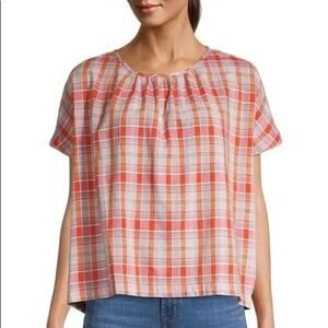 Madewell orange & pink plaid short sleeve top size XS NWT